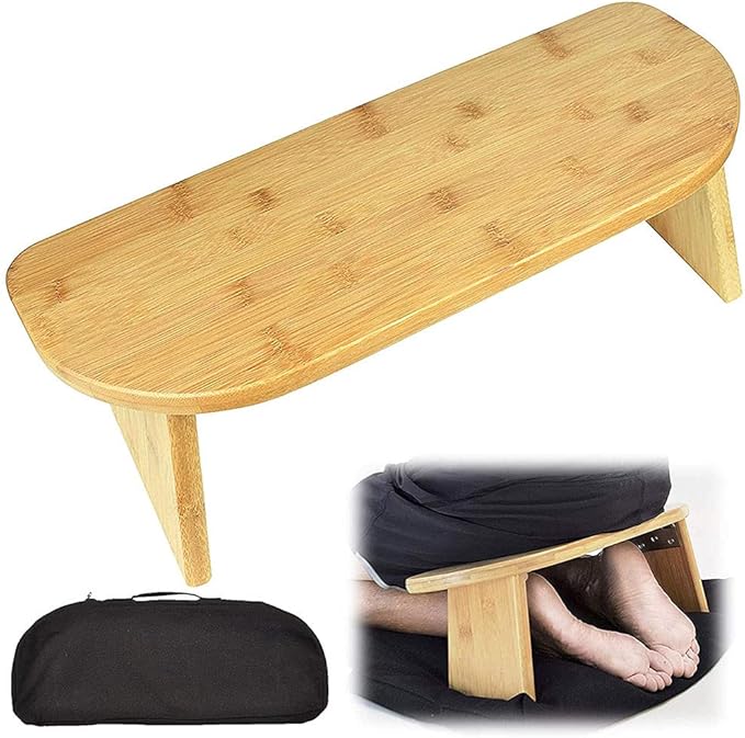Foldable Meditation Bench Portable Kneeling Chair (18" W x 7.5”L) Yoga Stool from Bamboo with Travel Bag