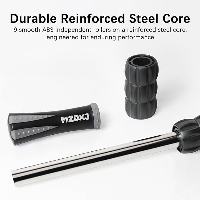 Muscle Roller Massage Roller Stick- Deep Tissue Fascia Blaster for Myofascial Pain Relief, Lymphatic Drainage & Body Sculpting, Handheld Physical Therapy & Recovery Tool (Gray black-18 inch)