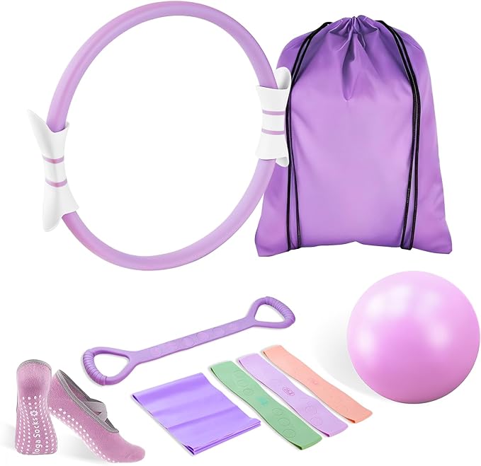 Luscinia Pilates Kit,Home Pilates Ring Kit for Women,Pilates Equipment Ring and Ball Set with Pilates Ring, Pilates Ball, Resistance Bands, Figure 8 Band & Accessories Pilates Starter Kit