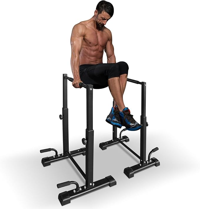 Adjustable Dip Station - 1200 Lbs Capacity Multi-Functional Workout Bar with 6 Height Levels (36.6"-46") for Home Gym Fitness Training, Pull Ups, Dips & Bodyweight Exercises, Black
