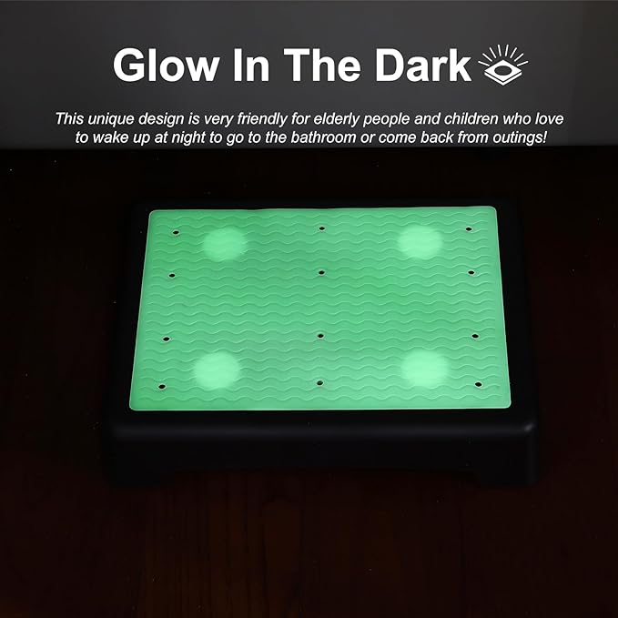 Step Stool Mat, Glow-in-The-Dark Step Riser Mat Portable Indoor Outdoor Non-Slip Step Platform Luminous Mat for Adult Elderly Kids, 2Pcs