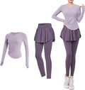 Women'S Black Two-Piece Pilates Set Xxl, Long Sleeve Top With Skirt And Leggings, Sweat-Wicking, Breathable, For 135-150 Lbs