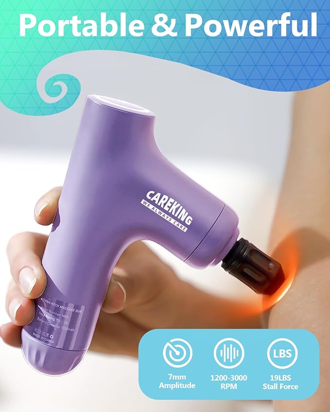 3-in-1 Detachable Massage Gun Deep Tissue, Ergonomic Extension Handle Back Massager for Pain Relief, Portable Percussion Muscle Massager for Shoulder, Thigh, Waist & Neck Purple