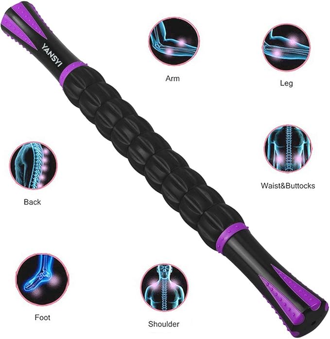 YANSYI 9-Roller Muscle Recovery Massage Stick - Deep Tissue Massager for Post-Workout Recovery & Pain Relief (Purple)