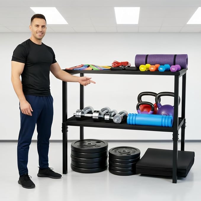 Commercial Heavy Duty Adjustable Dumbbell Stand & Kettlebell Stand, Adjustable Dumbbell Weight Rack, Kettlebell Storage Rack, Weight Rack for Garage/Home Gym/Commercial with Non-Slip Base, Anti-Tip Safety & Space-Saving Design, Weight Capacity 500/600/...