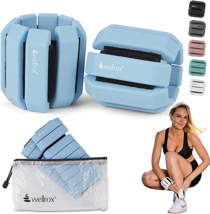 Wellrox Weighted Bangles – Adjustable Ankle and Wrist Weights for Women & Men – Set of Ankle Weights 2 lbs (1 lb Each Wrist Weight) | Weighted Arm Bands for Pilates, Yoga, Running & Walking