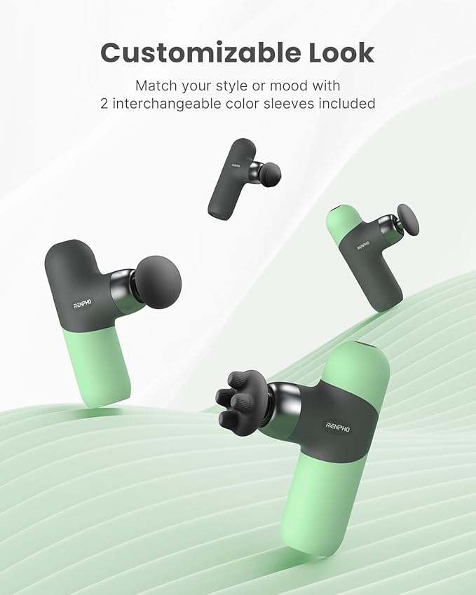 RENPHO Mini Thermal Massage Gun with Heat, Portable Deep Tissue Percussion Massager with 4 Heads for Neck & Back Comfort, Ultra-Quiet Operation for Home, Office & Travel, Includes Compact Carry Case