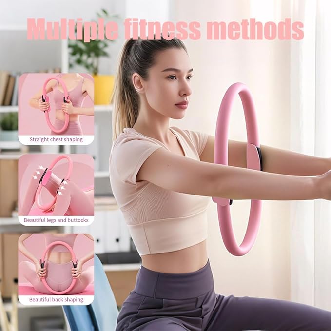 Pilates Ring Set, 14" Magic Circle, Long & Loop Resistance Bands, Soft Pilates Ball, Grip Socks,Puller, Home Workout Equipment for Women & Beginners to Tone, Flexibility & Core Strength (Purple)