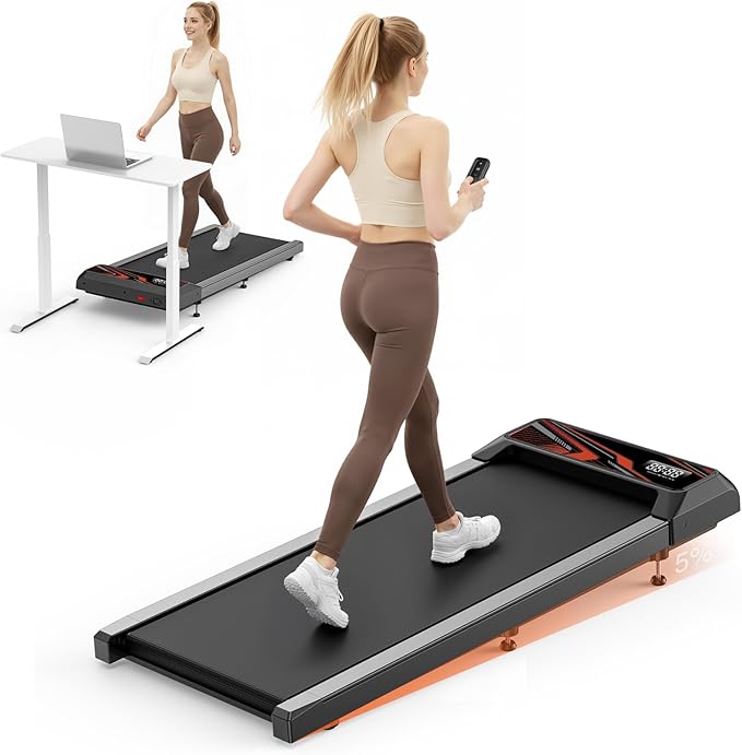 Walking Treadmill Pad with 5% Adjustable Incline and APP Sync, Small Compact Under Desk Treadmills for Home and Office with Remote Control and LED Display, 2.5HP