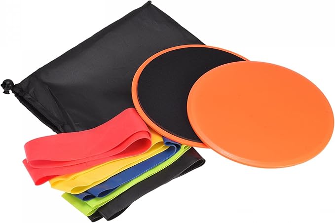 uxcell Exercise Core Sliders, Dual-Sided Glider Discs & Resistance Bands & Cloth Bag for Full Body Workout