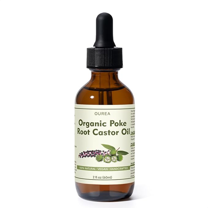 Poke Root Castor Oil Organic - 2 Fl Oz (60ML) - Lymphatic Support Massage Liquid, Natural Deep Tissue Relief Drops for Boils, Fibroids, Cysts, Swollen Lymph Nodes, Breast & Joint Health