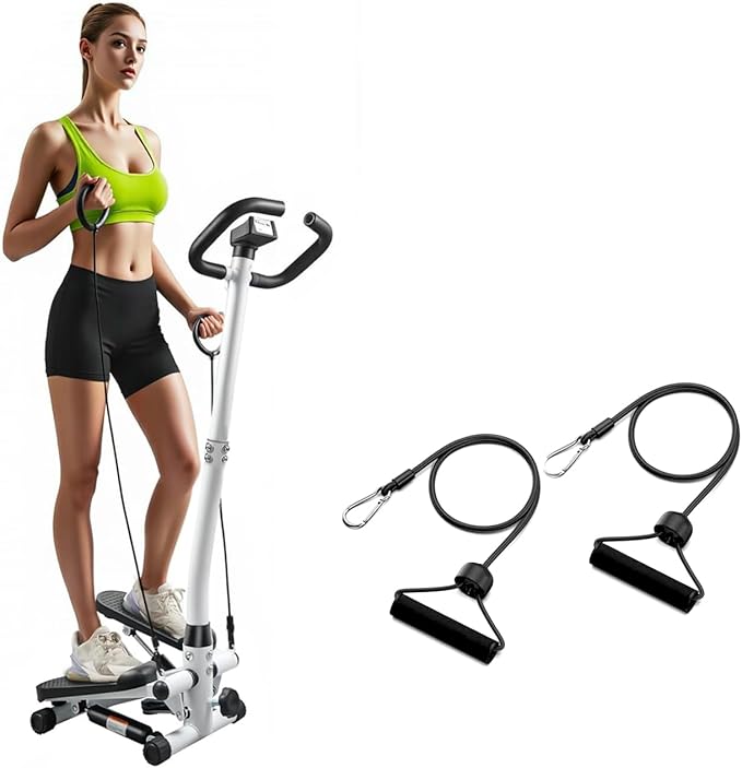 Steppers for Exercise at Home, Mini Stepper with Resistance Bands, Hydraulic Fitness Stepper with LCD Monitor, 360LBS Weight Capacity Portable Stair Stepper for Small Spaces