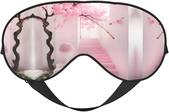 Pink Cherry Blossom Staircase Head-Mounted Double-Sided Light-Blocking Sleeping Eye mask to Protect Eyes and Relieve Eye Fatigue