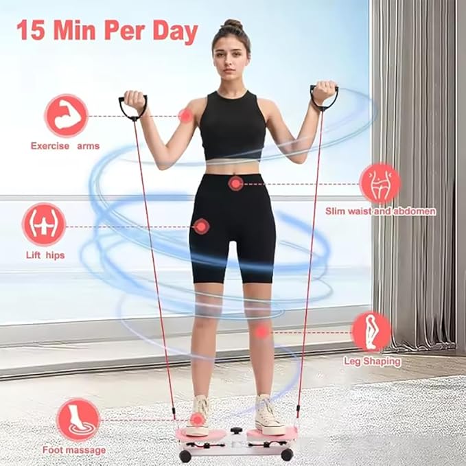 Waist Twister Machine, Pilates Twister with Digital Display, Adjustable Exercise Twist Board for Women Men, Home Noiseless Abs Waist Training Exercise Equipment with Resistance Bands