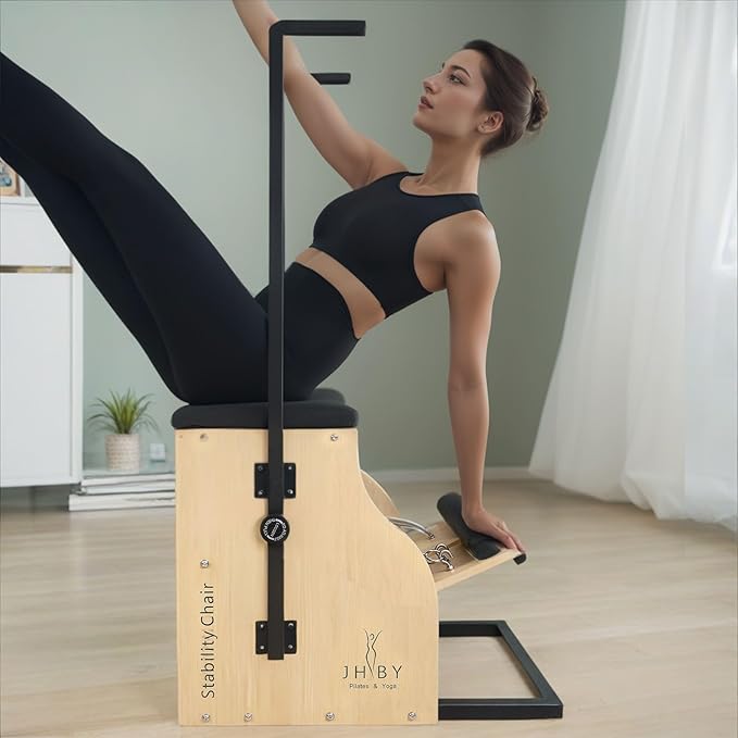 Pilates Chair, Home Pilates Chair, Pilates Chair for Home Workouts, Sturdy Metal Frame (Black Frame Black Cushion)
