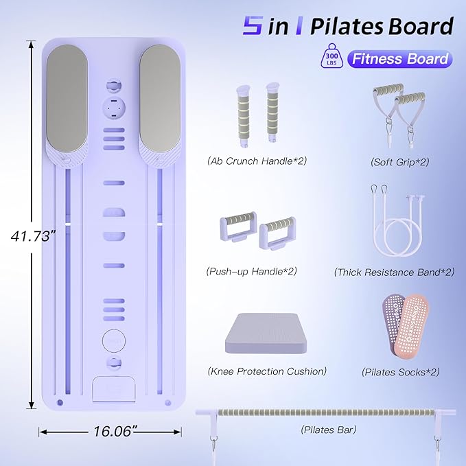5 in 1 Pilates Board, Foldable Pilates Reformer Set with Resistance Bands, Portable Pilates Sliding Board, Trainer Machine for Home Workout, Ab, Core, Fitness, Exercise