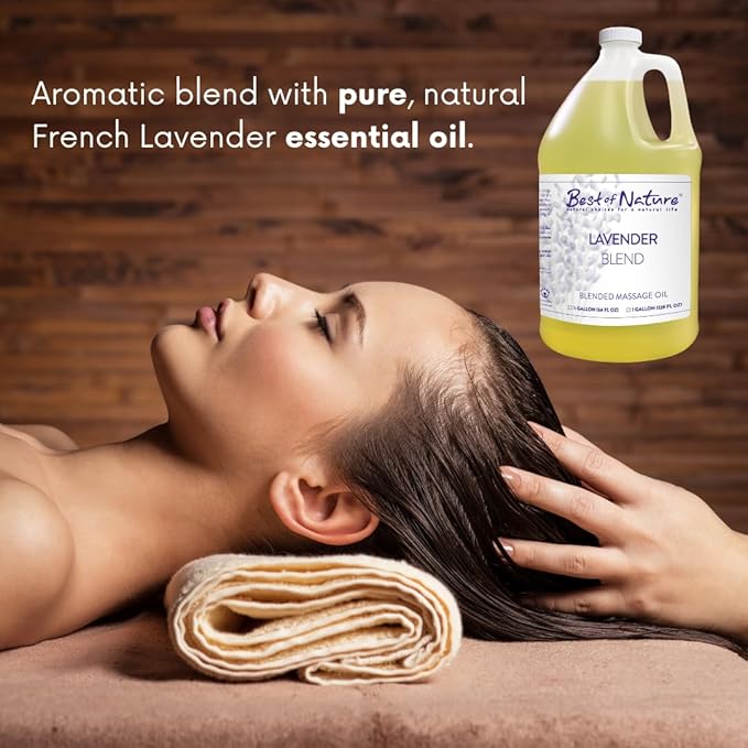 Best of Nature Lavender Blend Massage Oil - Non-Greasy Aromatherapy Massage Oil for Body, Skin & Face, Crafted with Pure Essential Oils, Bulk Sizes (8 fl oz)