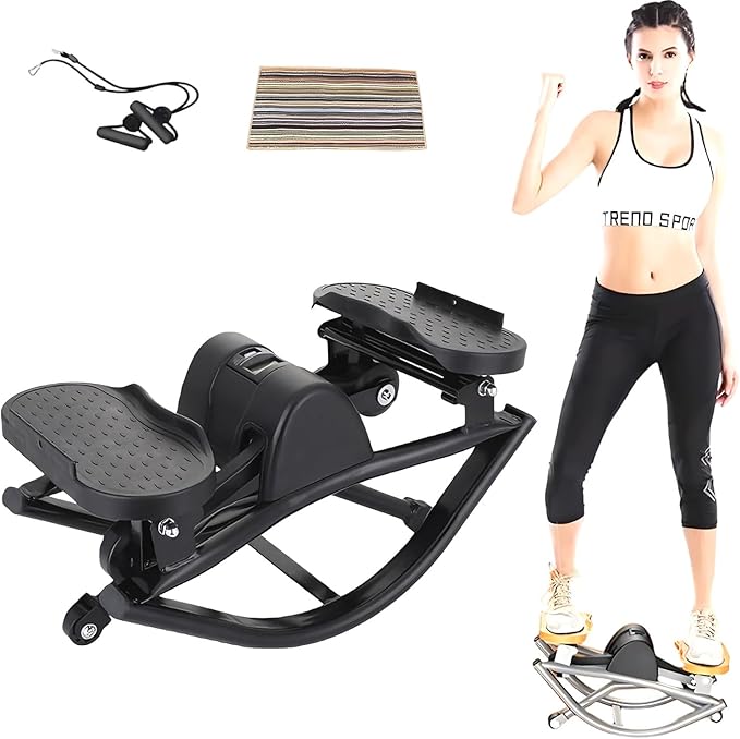 U-Shaped Rock Stepper, with Resistance Band & Mat - Side to Side Low-Impact Fitness Stepper for Home Workout, Compact for Legs Glutes Abs, Rock Stepper with Digital Display