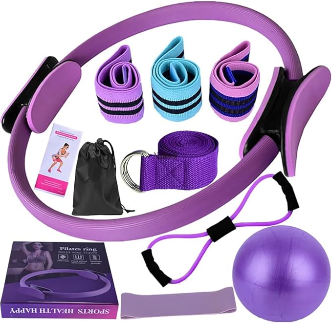 Pilates Essentials Kit for Women - Home Fitness Equipment Set, Includes Pilates Ring, Yoga Ball, Resistance Bands, Booty Bands for Core Strength, Glute Toning, and Yoga Stretching