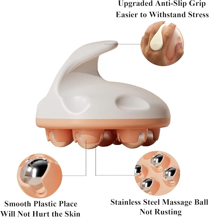 WMM Hand Held Massager, Full Body Massage Tool with Roller Ball Massager Manual 360-degree-roller for Muscle Back Neck Joint Foot Shoulder Leg Pain Relief with Portable Design