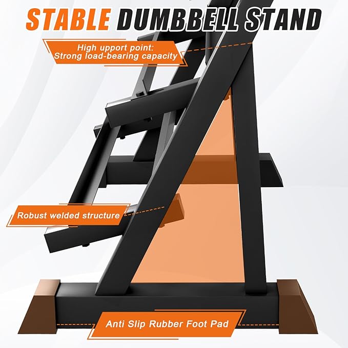 Dumbbell Rack 3-Tier Adjustable Dumbbell Rack Suitable for Dumbbells, Kettlebells, and Other Compact Weights Space-Saving Dumbbell Storage Rack - 1000LBS Capacity