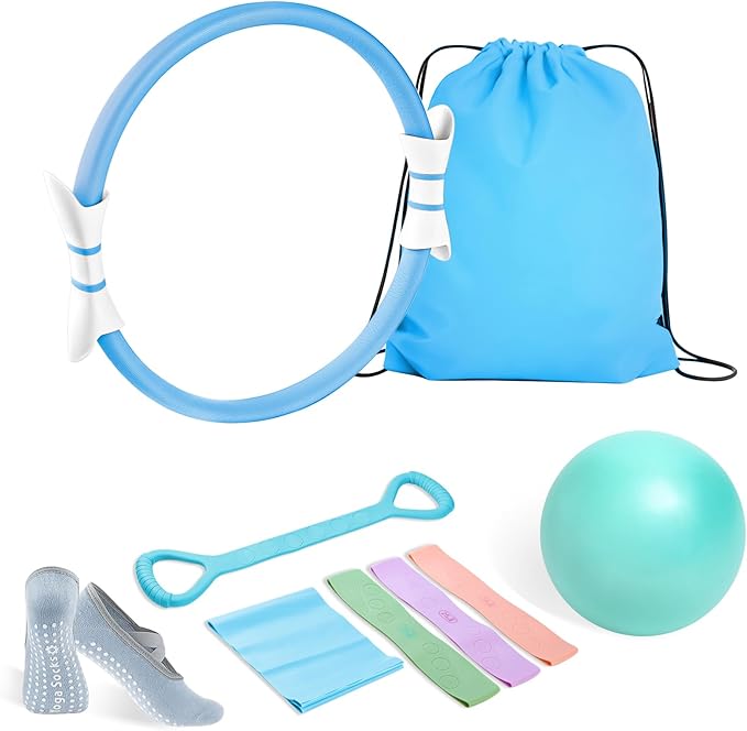 Luscinia Pilates Kit,Home Pilates Ring Kit for Women,Pilates Equipment Ring and Ball Set with Pilates Ring, Pilates Ball, Resistance Bands, Figure 8 Band & Accessories Pilates Starter Kit