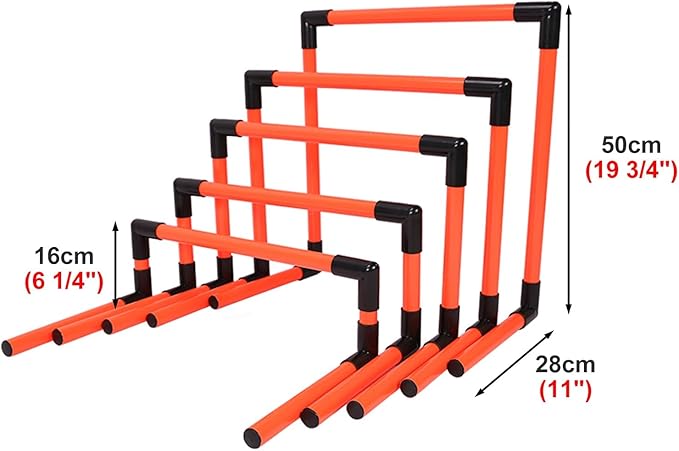 Pack of 5 Speed Agility Hurdles Training Equipment, Detachable Practice Hurdles for Track and Field, Portable Adjustable Football Hurdles Set (Red)