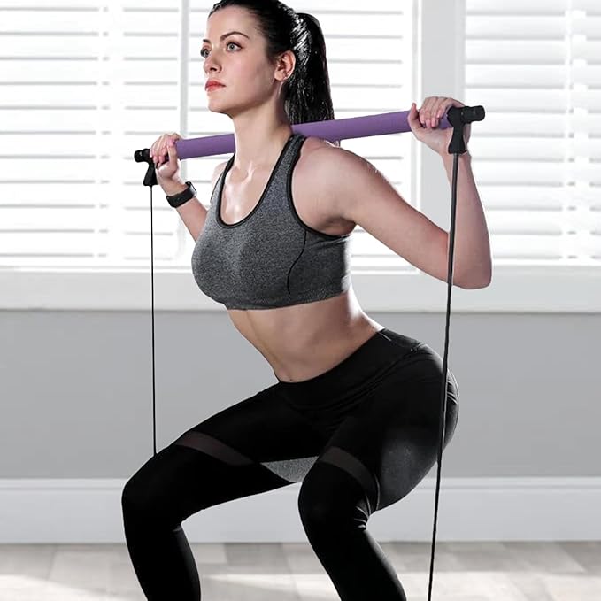 Multifunctional Pilates Bar - Home Yoga Fitness Equipment | Elastic Resistance Training Bar | Multi-Purpose Exercise Pilates Stick for Strength Stretching Workout