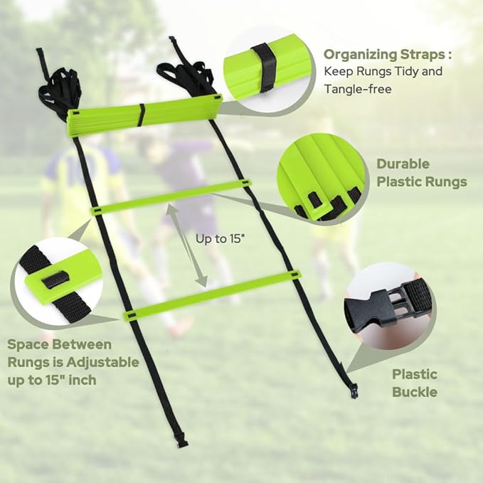 GHB Agility Ladder 1 Pack and Disc Cones 50 Pack 2 Carrying Bag