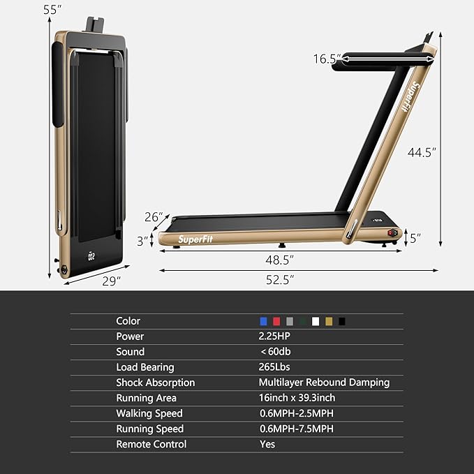 Goplus 2 in 1 Folding Treadmill, 2.25HP Superfit Under Desk Electric Treadmill, Installation-Free with Remote Control, APP Control and LED Display, Walking Jogging for Home Office
