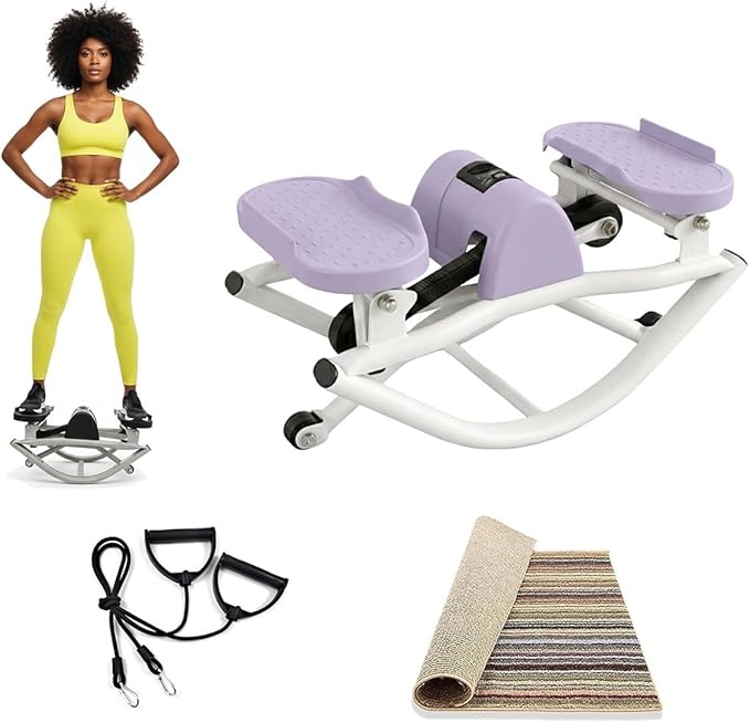 Rock Stepper Side to Side, Lateral Rocking Fitness Stepper Machine with Resistance Bands & Anti-Slip Mat, Low-Impact Mini Steppers for Exercise at Home, 300 LBS Capacity Full Body Cardio Workout