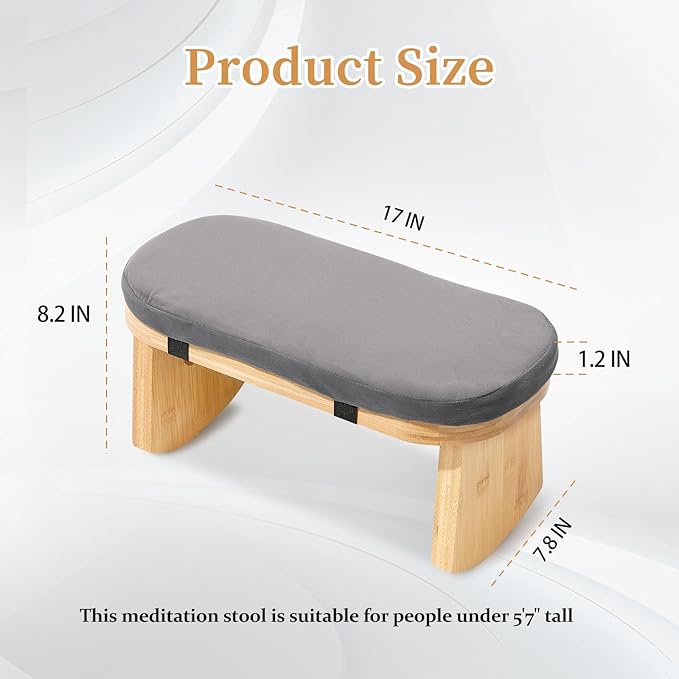 Meditation Bench, Folding Meditation Chair with Cushion, Bamboo Meditation Stool with Anti-Slip Mat, Adjustable Yoga Stool with Curved Bottom Edges, Prayer Bench