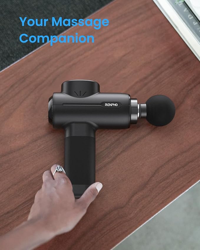 RENPHO Active+ Percussion Massage Gun - 5 Adjustable Speeds for Back, Neck, Muscle Recovery - App Controlled Guided Courses, with Carry Case for Professional Athlete, Gym and Travel,Black