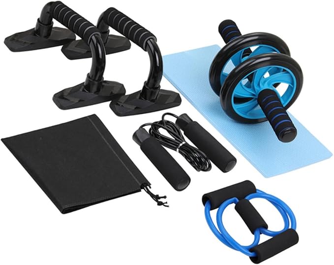 BESPORTBLE 1set Fitness Equipment Set for Includes Ab Roller Jump Rope Push-up Bars Resistance Band Knee Pads Storage Bag Exercise Tools for Levels