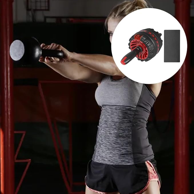 Ab Roller Wheel for Abdominal Exercise with Automatic Silent Rebound, Fitness Exercise Roller with Knee Pad, Home Gym Core Workout Equipment in Dark Red