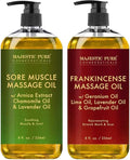 Majestic Pure Sore Muscle Massage Oil and Frankincense Massage Oil Bundle – 8 fl oz Each