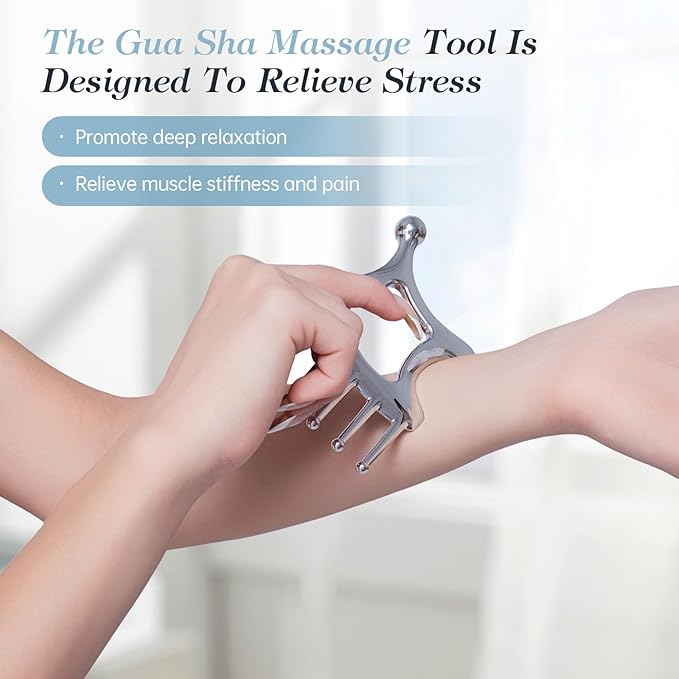 Gua Sha Tool with Handle,5in1 Scalp Massage Tool for Head&Face&Body, Protable Scalp Comb Guasha for Deep Relaxation and Relieving Pain, Acupressure and Trigger Point Tool for SPA