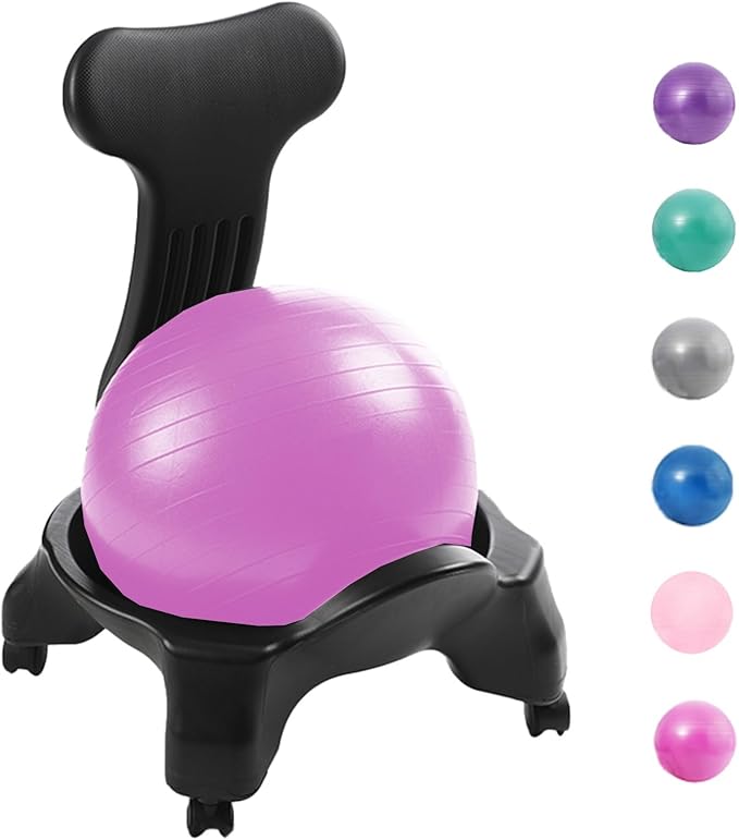 CMYUN Yoga Ball Chair Ergonomic Chair with Replaceable Balls, Stability Yoga Ball Chair for Office Home Classroom, Exercise Ball Seat with Wheels & Back Support (Color : Rose)
