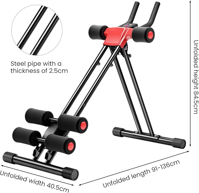 Abdominal Roller,Adjustable Ab Workout Equipment,Ab Machine Full Body Workout for Home Gym Strength Training Equipment,Foldable Waist Trainer Suitable for Beginner Speed Up Core Strengthening Red Bla