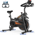 CURSOR FITNESS Exercise Bike, Quiet Belt Drive Stationary Bike for Home with 0-100 Resistance & App, 300 LB High Carbon Steel Training Bike, Indoor Cycling Bike with Tablet Holder and Heart Rate