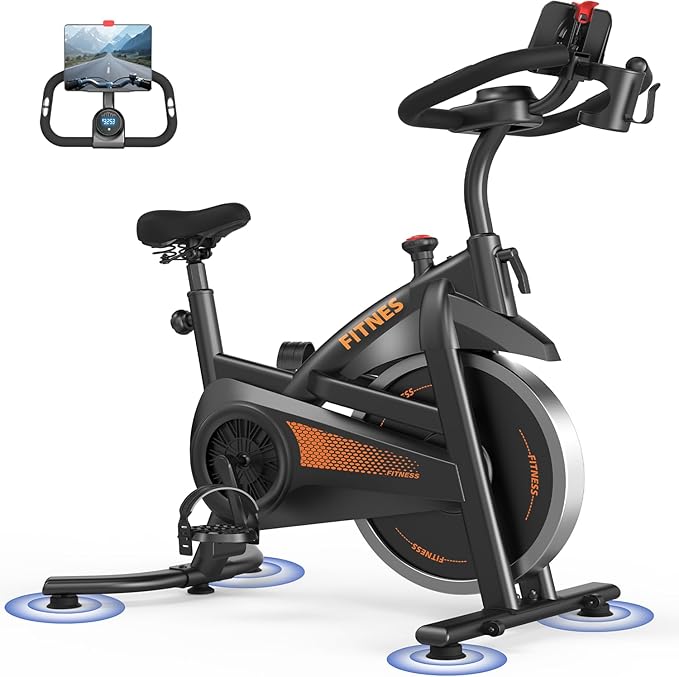 CURSOR FITNESS Exercise Bike, Quiet Belt Drive Stationary Bike for Home with 0-100 Resistance & App, 300 LB High Carbon Steel Training Bike, Indoor Cycling Bike with Tablet Holder and Heart Rate