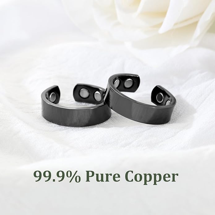 MagEnergy 2PCS Copper Rings for Men & Women, 99.9% Pure Copper Magnetic Adjustable Thumb Ring with Strong Magnet, Jewelry Gift with Present Box