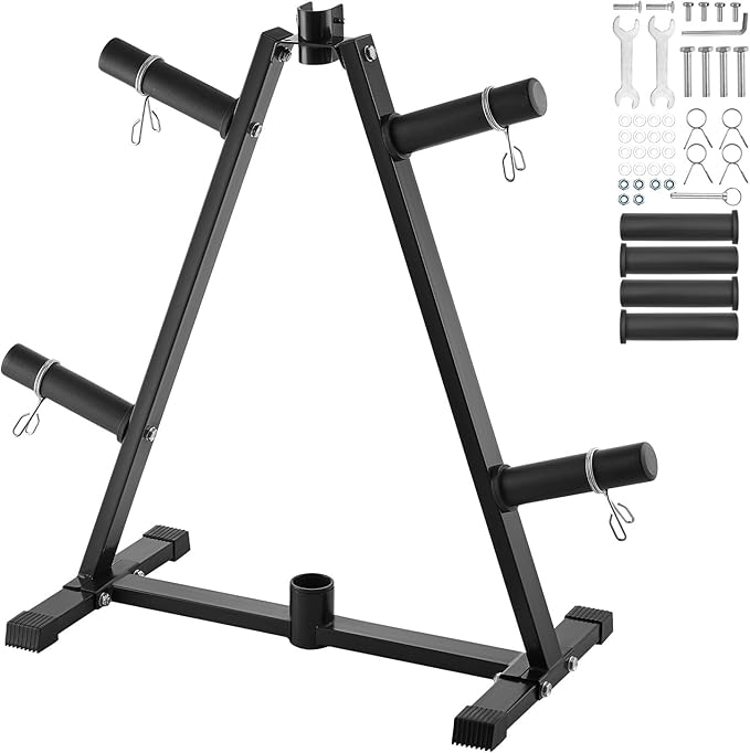 VEVOR Weight Plate Rack, A Frame Weight Plate Tree for 2-Inch Weight Plates, Standard Weight Plate Tree, 300 lbs Load Capacity Weight Storage Holder, Home Gym Barbell Rack Storage Stand, Black