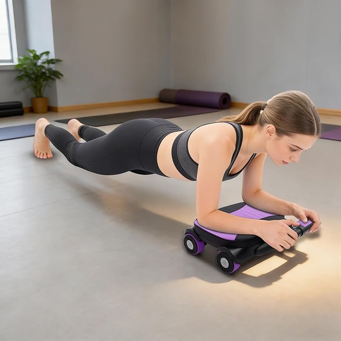 AB Roller Wheel with Elbow Support, 4-Wheel Stable Ab Roller for Core Training, Heavy Duty 330 lbs Capacity Ab Wheel with Phone Holder, Foldable Handles Home Gym Ab Workout Equipment