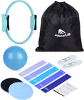 Abahub Pilates Ring Set, Home Workout Pilates Equipment, 14”Magic Circle, Yoga Ball, Resistance Bands, Sliding Disks, Socks, Fascial Ball, Workout Guide & Bag, Blue Set