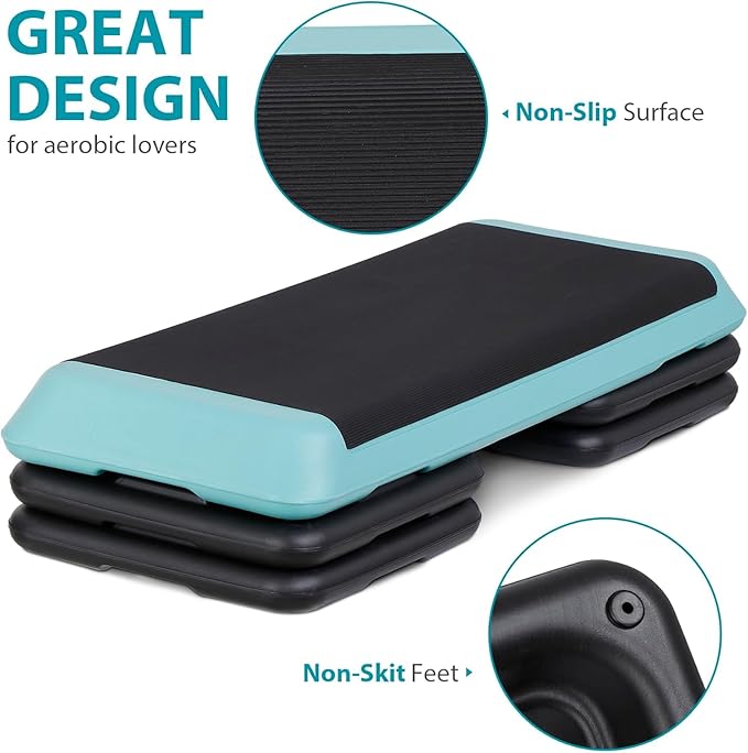 Adjustable Workout Aerobic Stepper, Exercise Step Platform Trainer with 4 Risers,Non-Slip Surface for Home Gym Workout Training