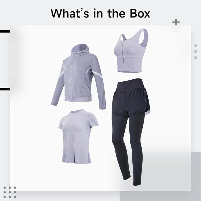 Yoga Outfit, Pilates Exercise Set For Women, Black Breathable Xxl, Four Piece With Jacket, Shorts, Top And Pants, Anti-Pilling Material Fits 110 To 330, For 5 Ft To 5 Ft 11 In