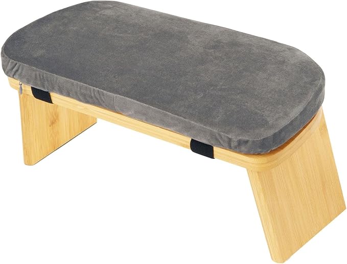 Meditation Bench, Kneeling Stool Chair with Soft Cushion for Extended Practice Folding Wood Prayer Bench, Prayer Stool, Gray