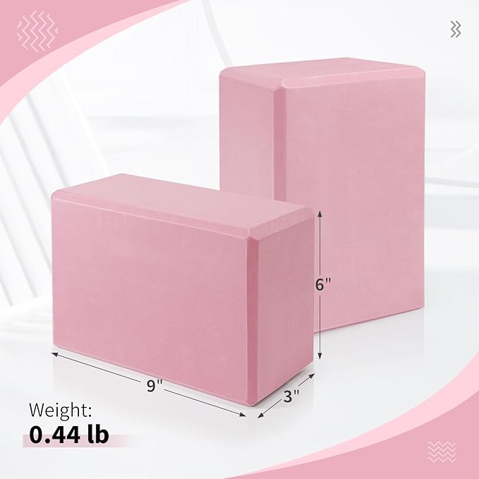 Yoga Blocks 2 Pack 9x6x3 Inches, Sturdy Foam Yoga Block, Premium EVA, Non Slip High Density for Pilates Meditation, Stretching and Toning