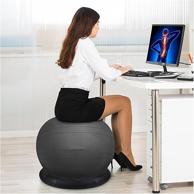 Yoga Ball Chair,Yoga Ball，Exercise Ball, Office Ball Chair with Base & Pump Stability Yoga Ball Seat for Back Pain Relief Home Gym Exercise Ball Chair for Core Strength Training(Black,Diameter 65cm (